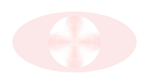 Artwork featuring a pink pattern in a white circle against pink and white backgrounds. 